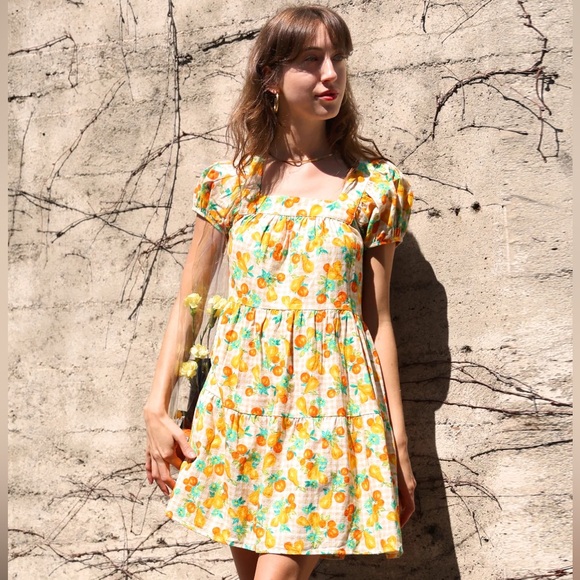 Greylin Dresses & Skirts - NWT Greylin Lora Square Neck Gingham and Fruit Print Cap Sleeve Dress Size Large